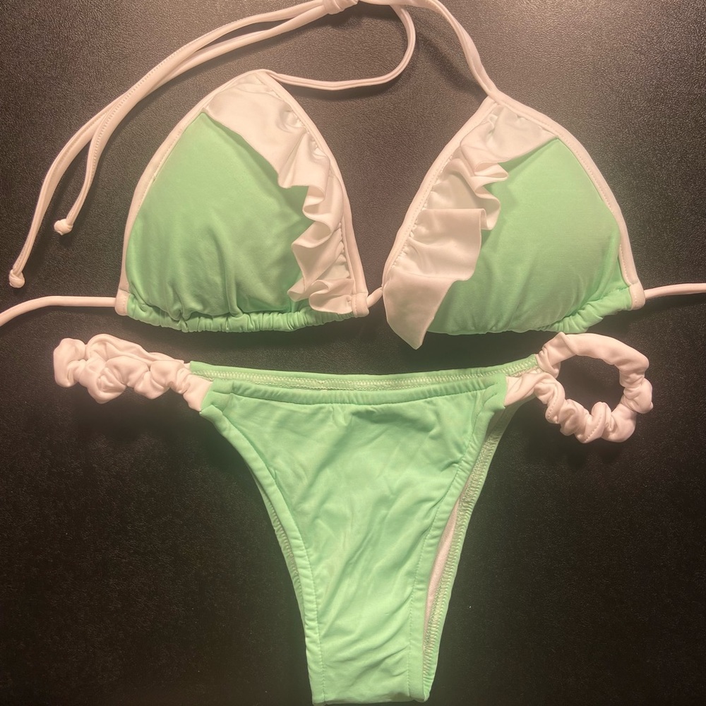 Mint Green & white bikini set.